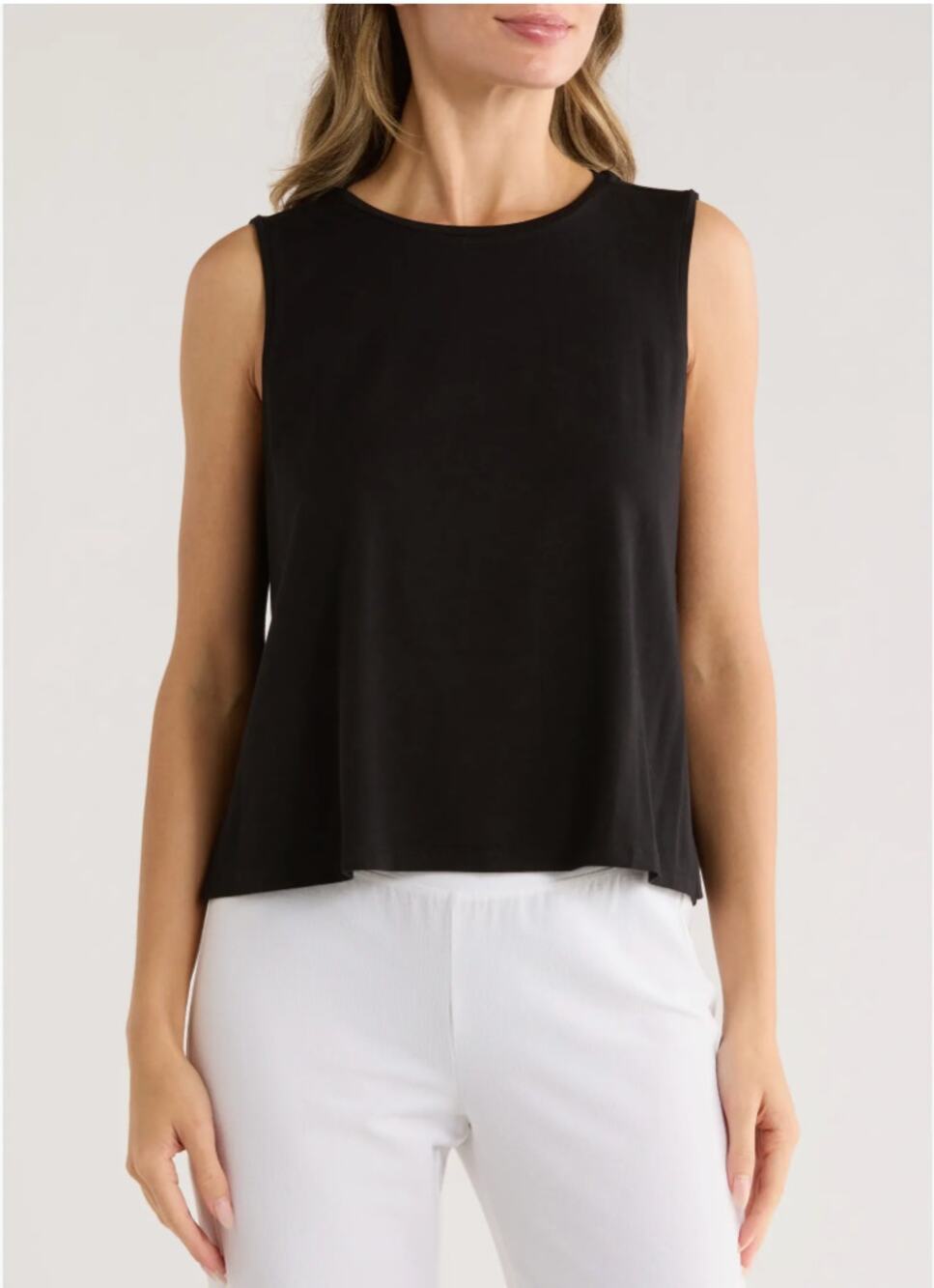 Eileen Fisher Crew Neck Short Shell Tank Small Black Lyocell Lightweight Jersery